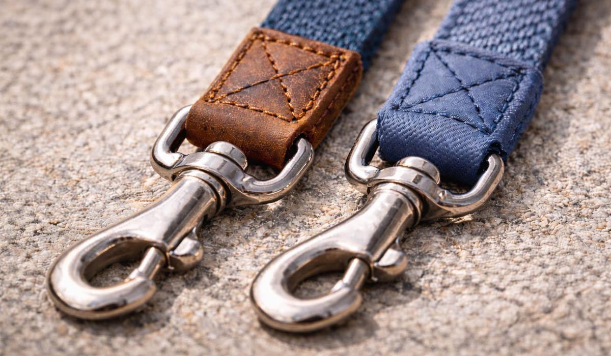 dog leash hardware stitching and webbing close up for wholesale OEM private label