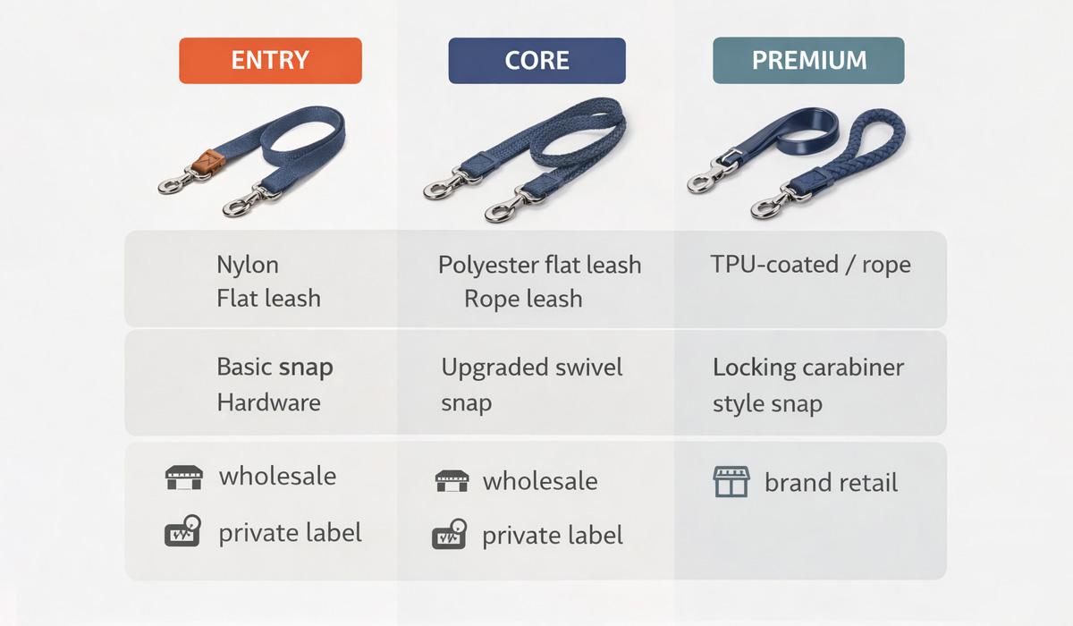 dog leash market positioning chart for wholesale OEM and private label tiers
