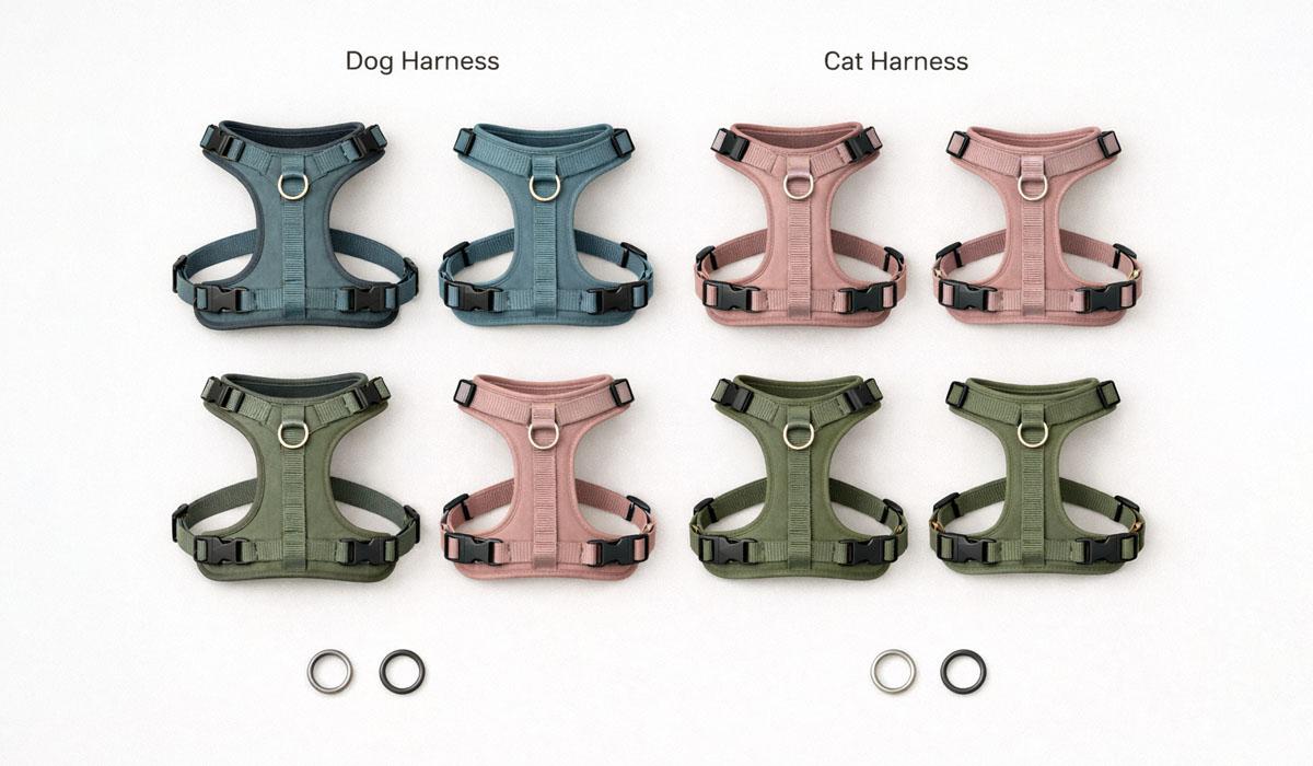 OEM harness line sheet dog and cat series coordinated colorways hardware finish options
