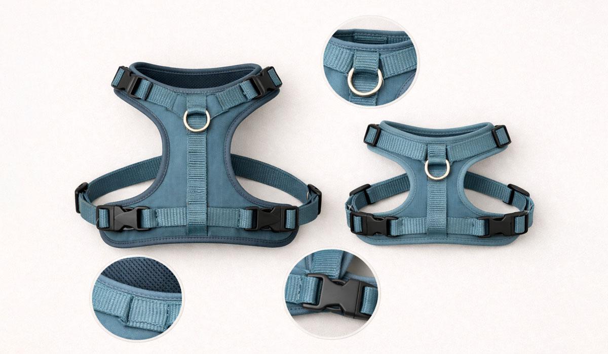 Two silhouette assortment dog harness and cat harness in matching colorway hardware