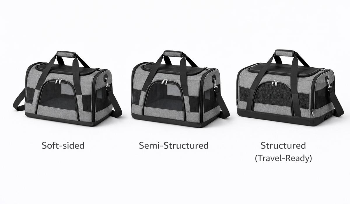 Pet carrier structure levels line sheet soft semi structured travel ready ODM series