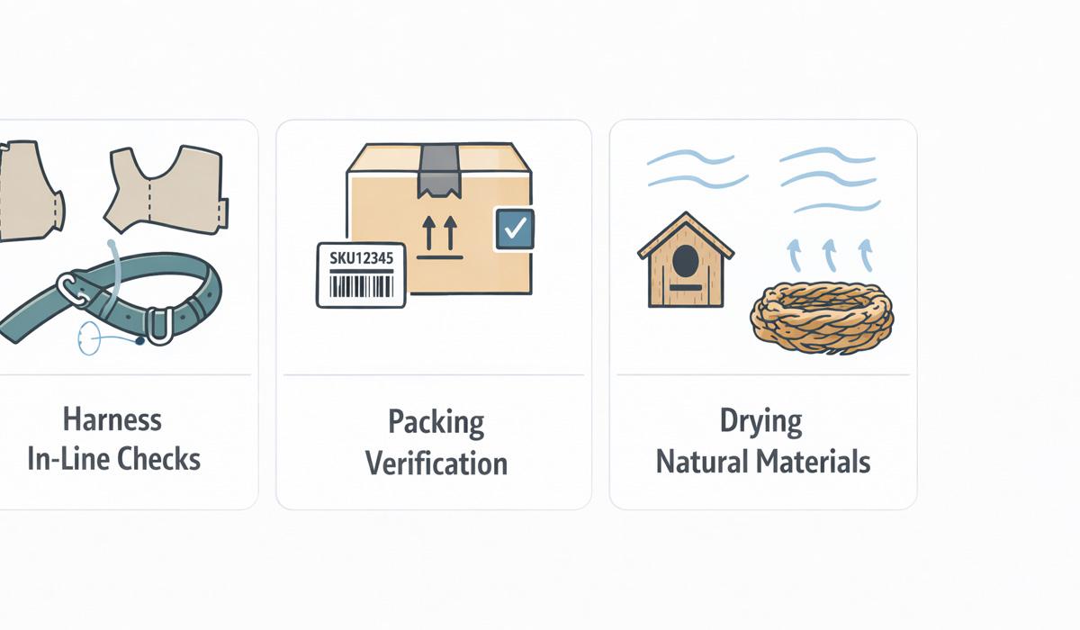 In-line harness checks packing verification and drying risk for natural bird products