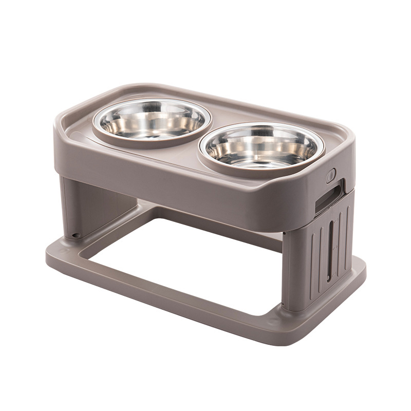 Adjustable stainless steel double feeder bowl